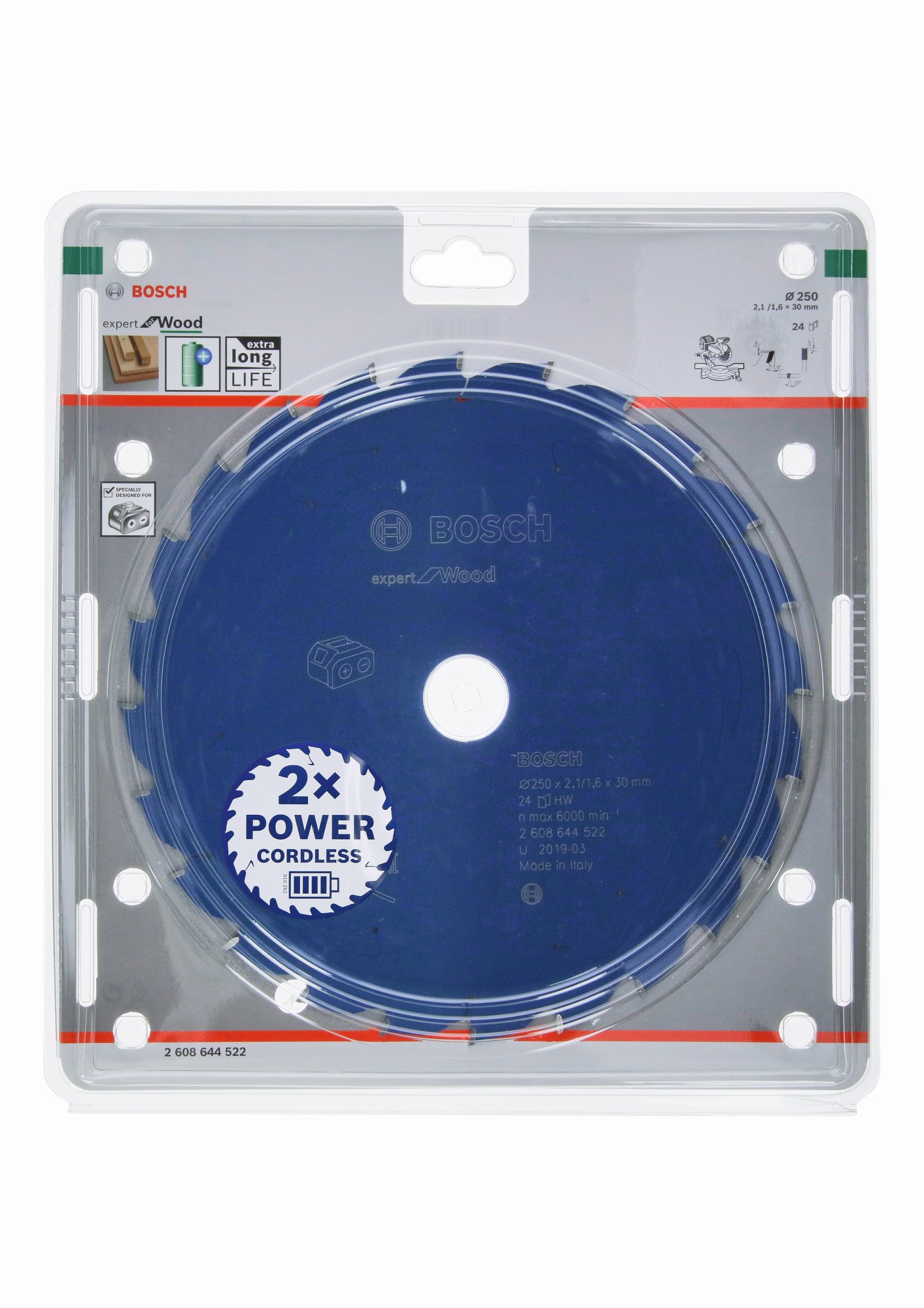 Disco de sierra circular Expert for Wood para sierras sin cables 250 x 2,1/1,6 x 30 T24