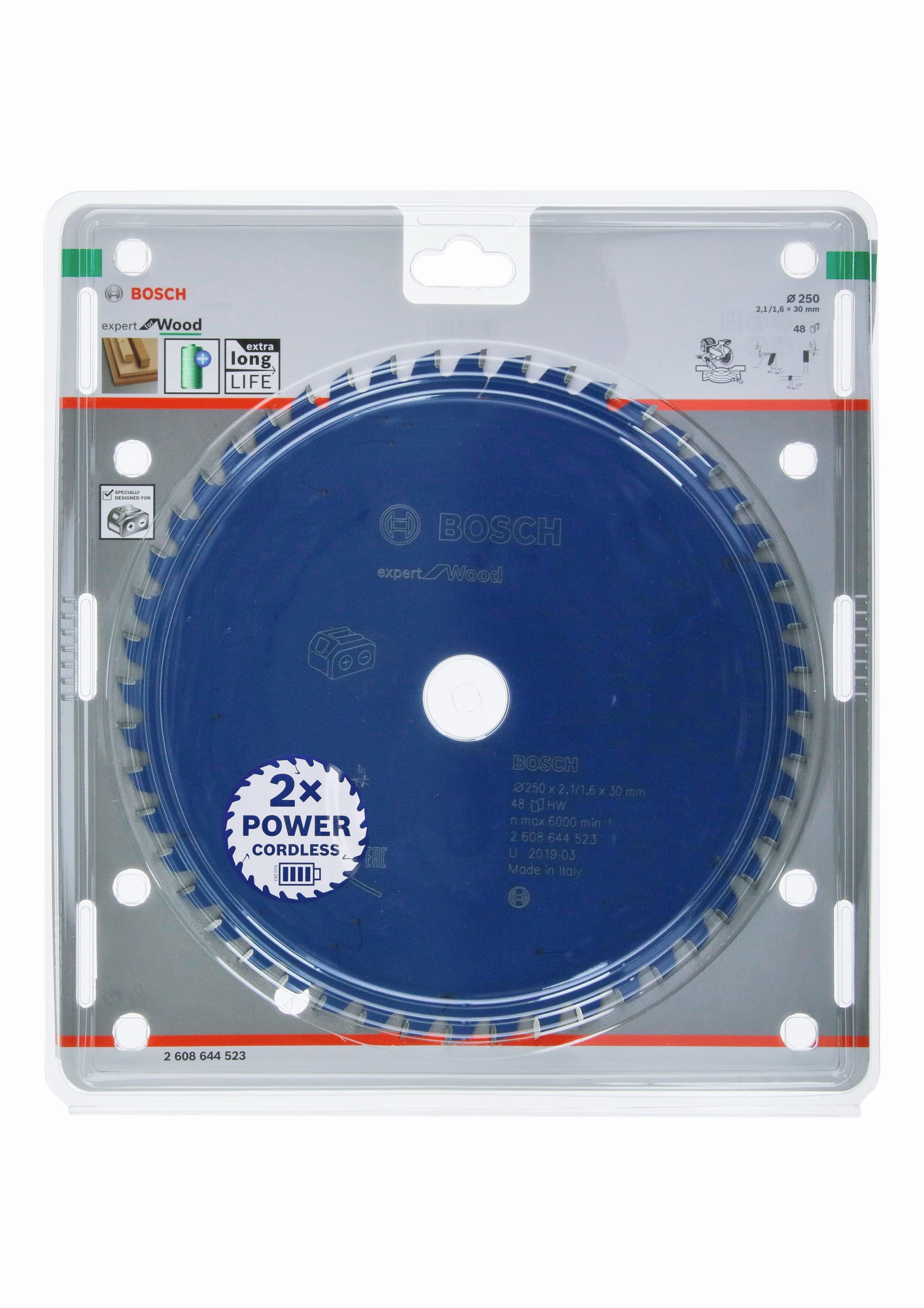 Disco de sierra circular Expert for Wood para sierras sin cables 250 x 2,1/1,6 x 30 T48