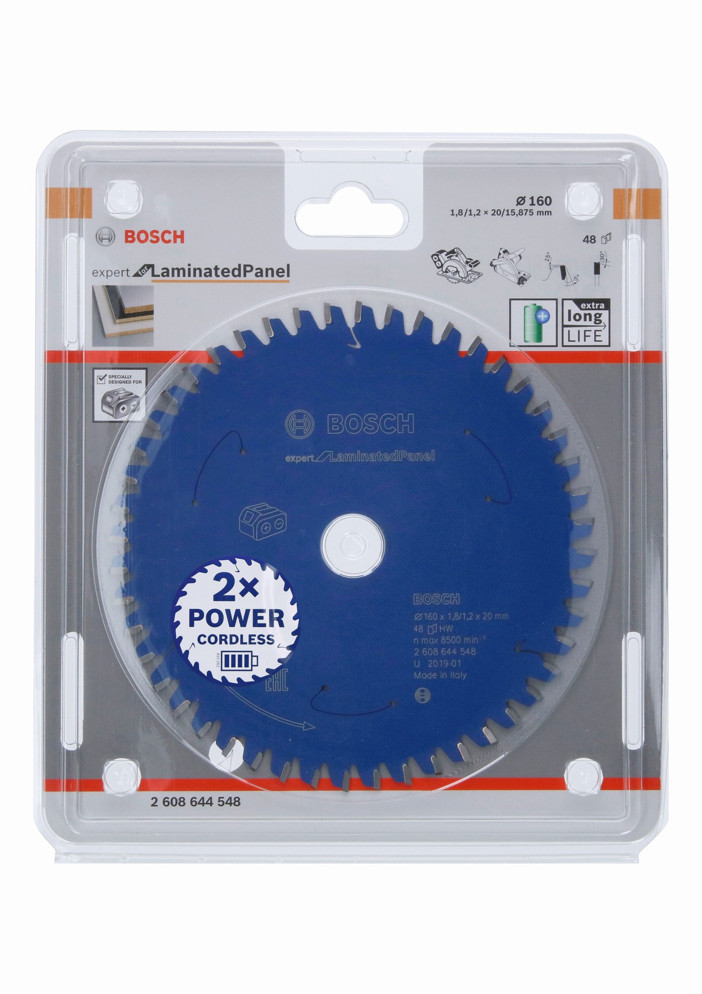 Disco de sierra circular Expert for Laminated Panel para sierras sin cables 160 x 1,8/1,2 x 20 T48