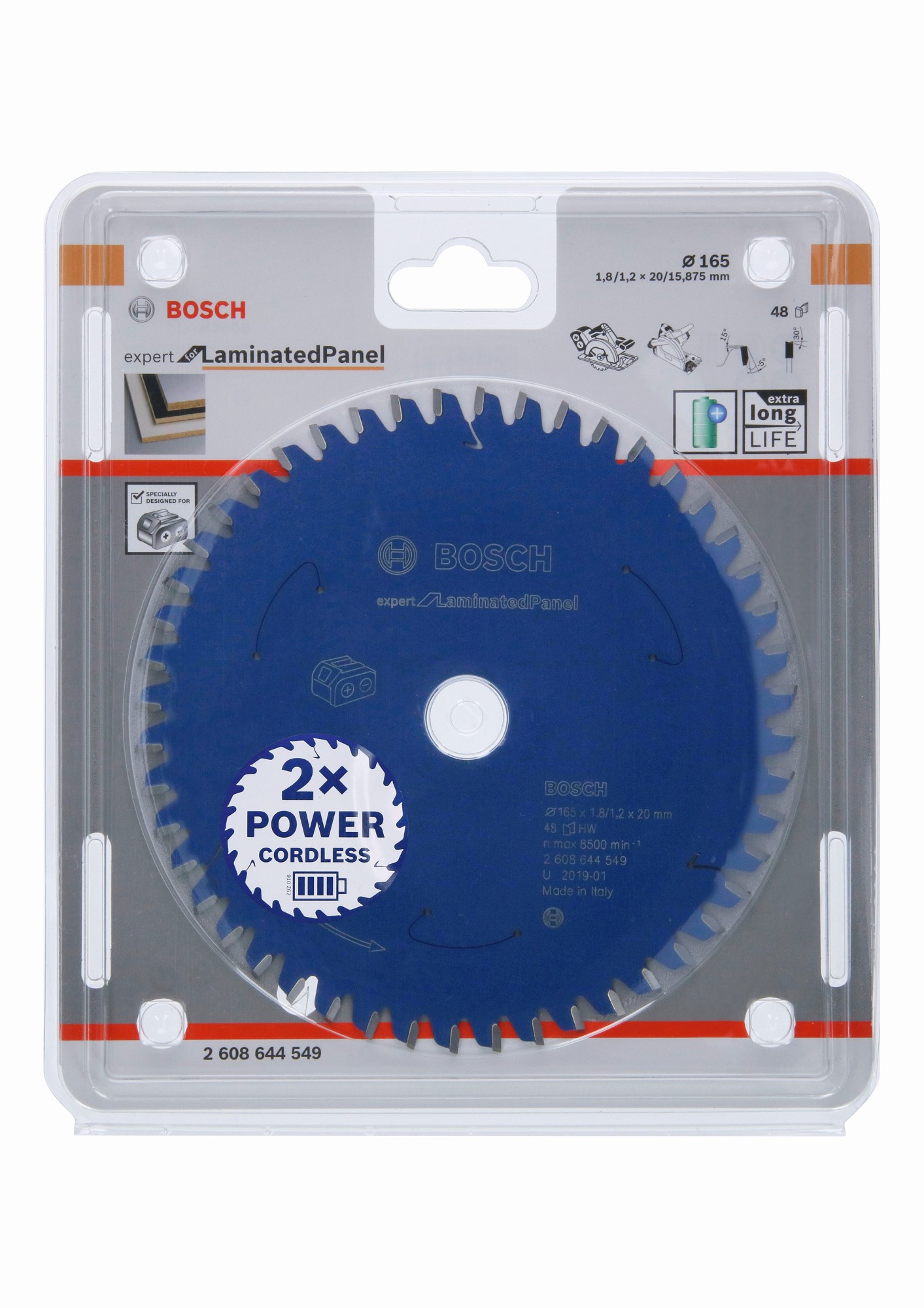 Disco de sierra circular Expert for Laminated Panel para sierras sin cables 165 x 1,8/1,2 x 20 T48