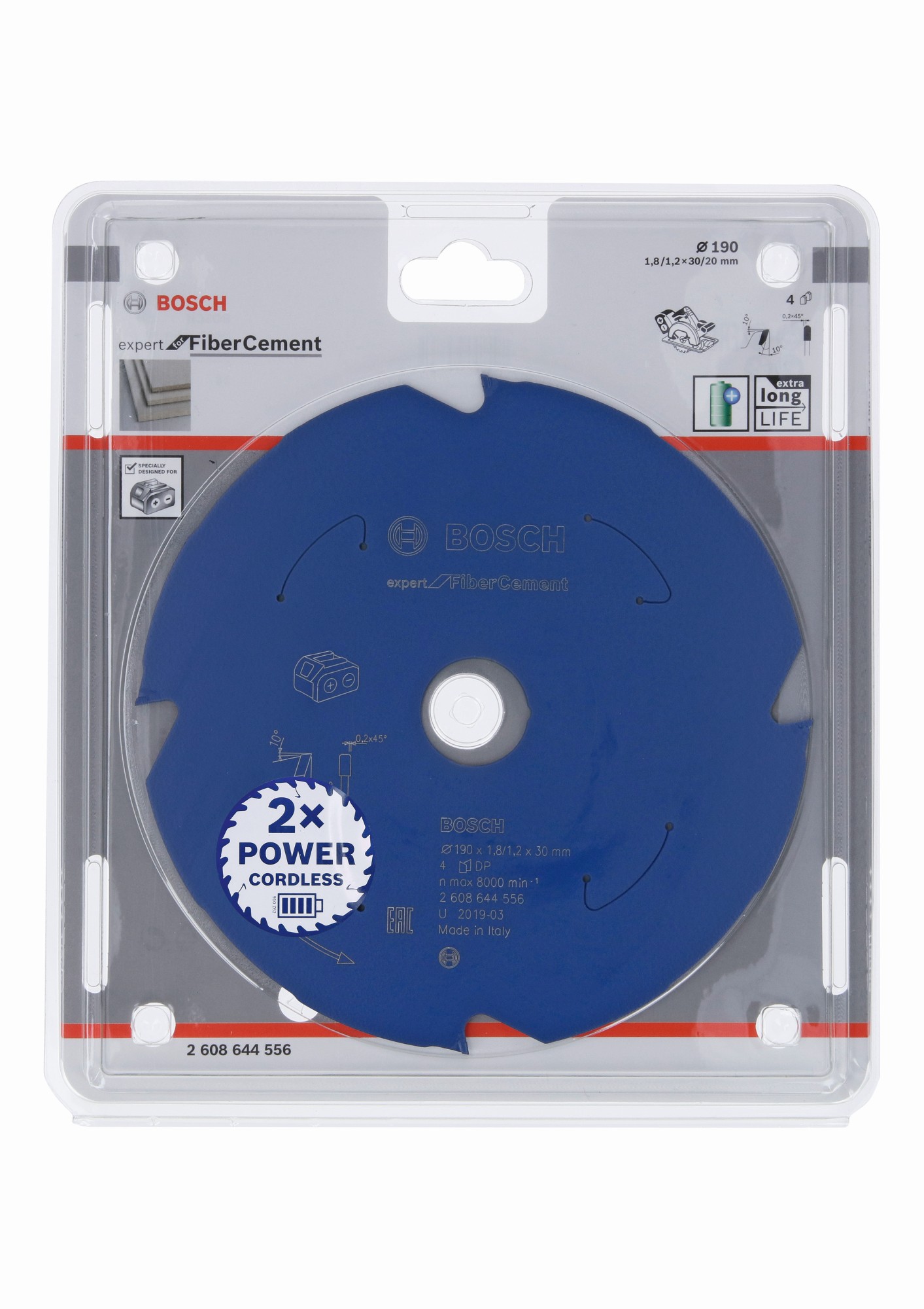 Disco de sierra circular Expert for Fibre Cement para sierras sin cables 190 x 1,8/1,2 x 30 T4