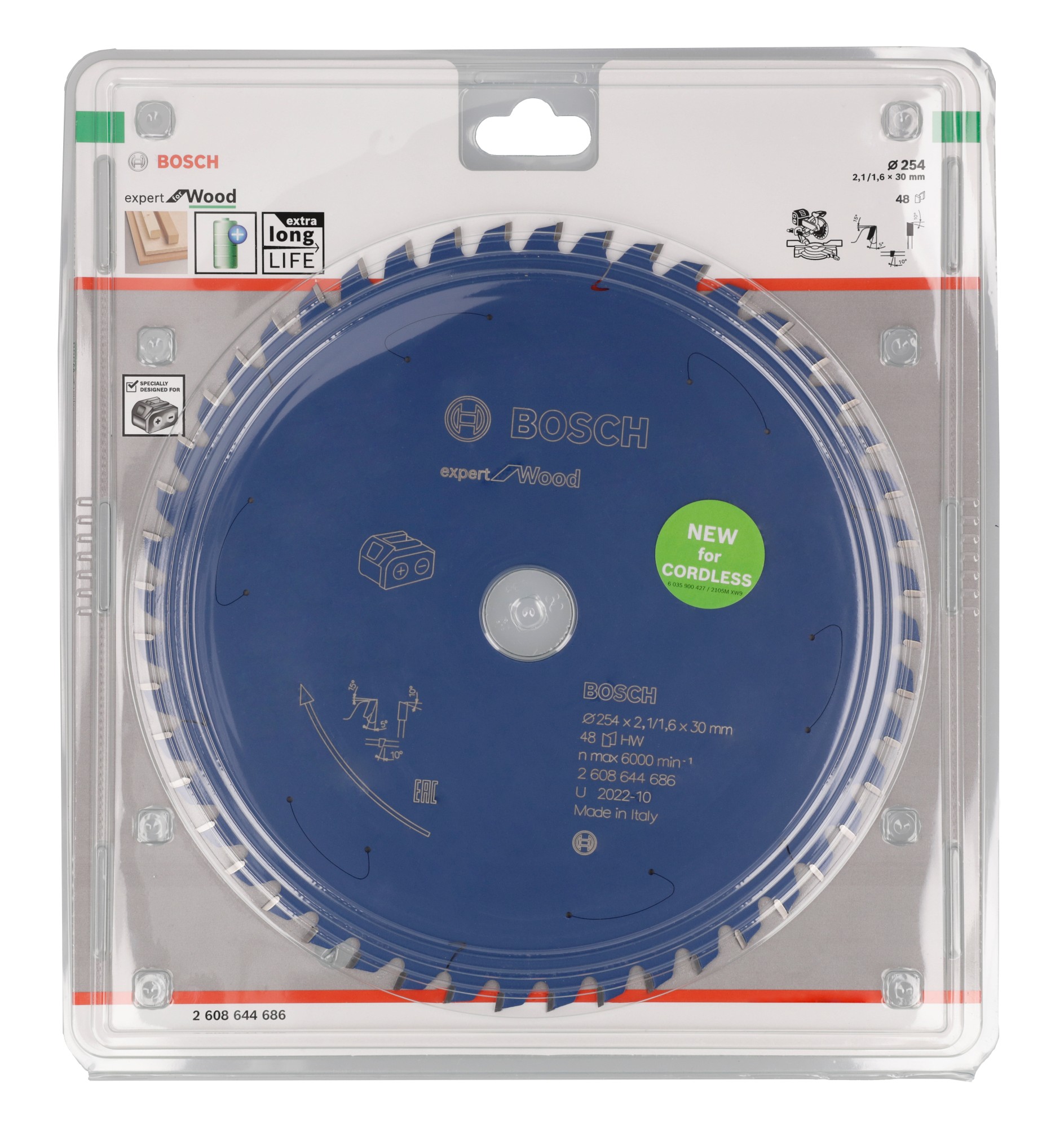 Disco de sierra circular Expert for Wood para sierras a batería 254 x 2,1/1,6 x 30 T48