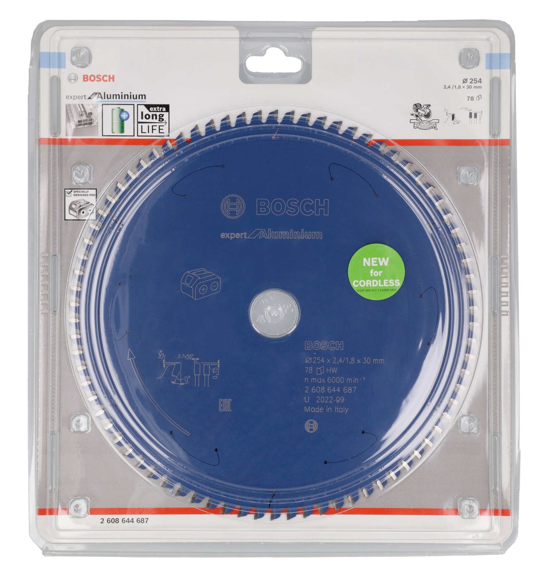 Disco de sierra circular Expert for Aluminium para sierras a batería 254 x 2,4/1,8 x 30 T78