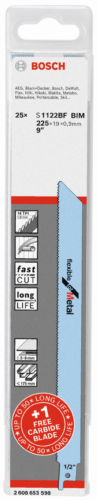 Set de 25 hojas de sierra sable S 1122 BF y 1 EXPERT Medium-Thick Tough Metal S 1155 HHM