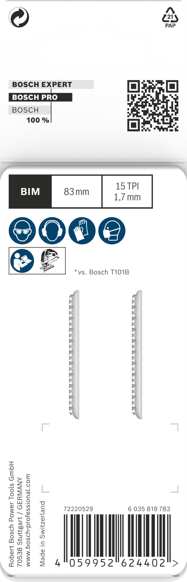 Hoja de sierra de calar PRO Laminate clean T101BIF, 83 mm, 2 uds.