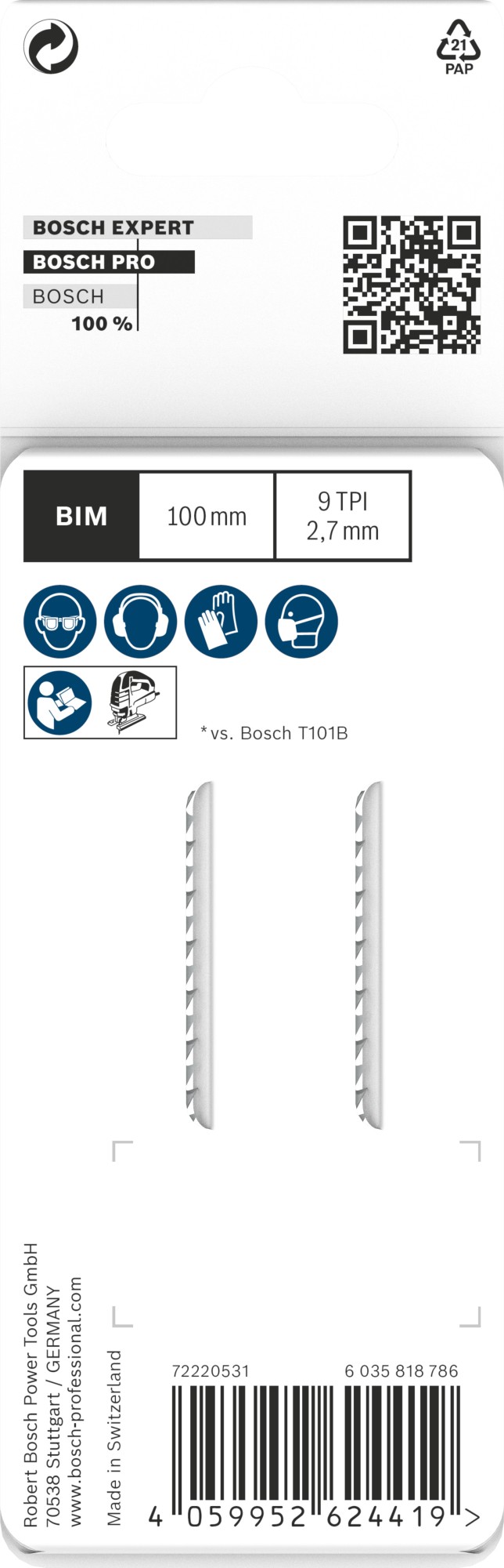 Hoja de sierra de calar PRO Hardwood clean T101BF, 100 mm, 2 uds.
