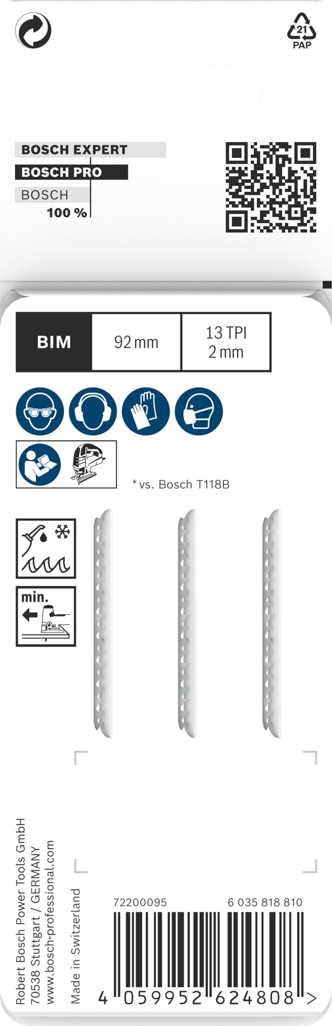 Hoja de sierra de calar PRO Metal thick T121BFC 92 mm, 3 uds.