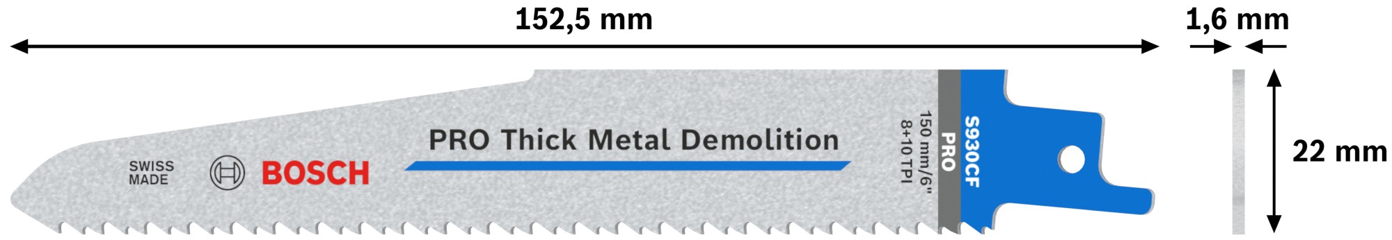Hoja PRO Thick Metal Demolition S930CF, 1,6 x 22 x 150 mm, 5 unidades
