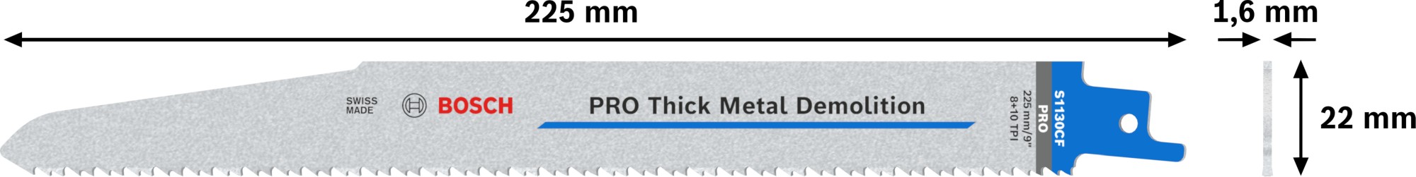 Hoja PRO Thick Metal Demolition S1130CF 1,6 x 22 x 225 mm, 5 unidades