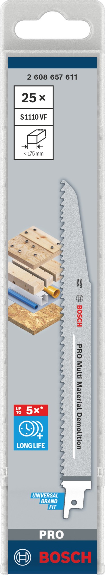 Hoja PRO Multi Material Demolition S1110VF 1,6 x 22 x 225 mm, 25 unidades