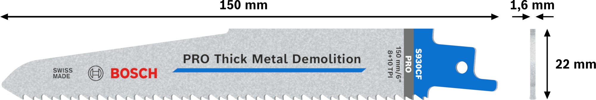 Hoja PRO Thick Metal Demolition S930CF 1,6 x 22 x 150 mm, 25 unidades