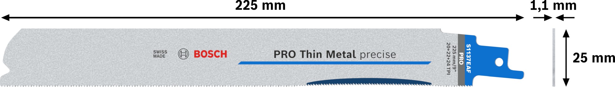 Hoja PRO Thin Metal precise S1137EAF 1,1 x 25 x 225 mm, 5 unidades