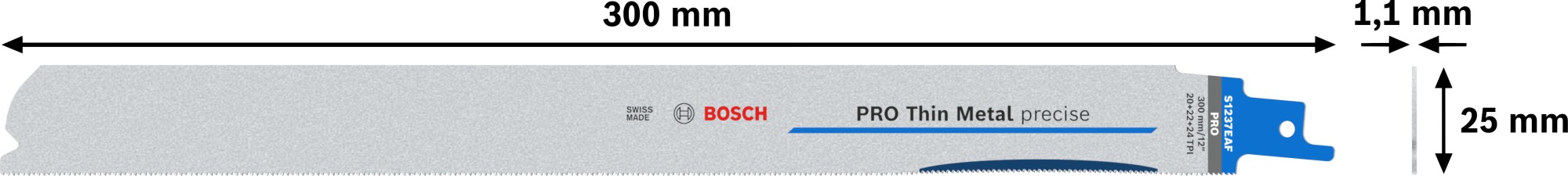Hoja PRO Thin Metal precise S1237EAF 1,1 x 25 x 300 mm, 5 unidades