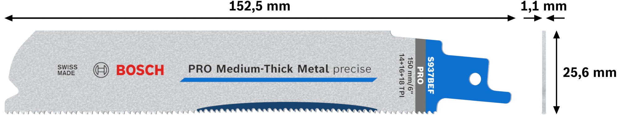 Hoja PRO Medium-Thick Metal precise S937BEF, 1,1 x 25 x 150 mm, 5 uds.