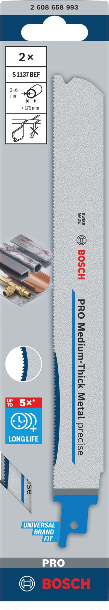 Hoja PRO Medium-Thick Metal precise S1137BEF, 1,1 x 25 x 225 mm, 2 unidades