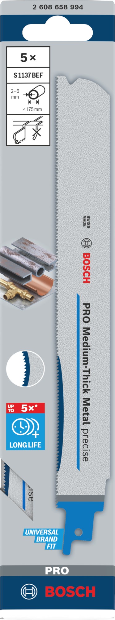 Hoja PRO Medium-Thick Metal precise S1137BEF, 1,1 x 25 x 225 mm, 5 uds.