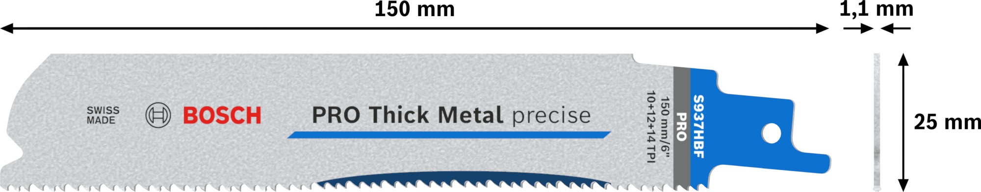 Hoja PRO Thick Metal precise S937HBF 1,1 x 25 x 150 mm, 5 unidades