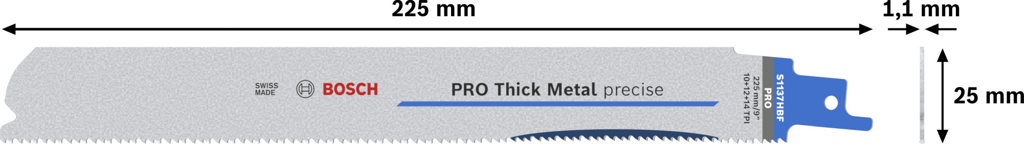 Hoja PRO Thick Metal precise S1137HBF 1,1 x 25 x 225 mm, 5 unidades
