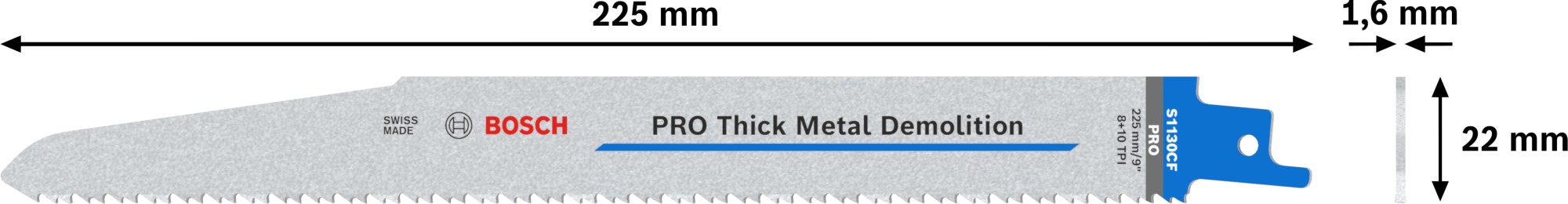 Hoja PRO Thick Metal Demolition S1130CF 1,6 x 22 x 225 mm, 100 uds.
