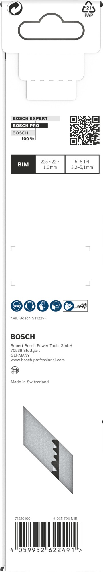 Hoja PRO Multi Material Demolition S1110VF, 1,6 x 22 x 225 mm, 2 unidades