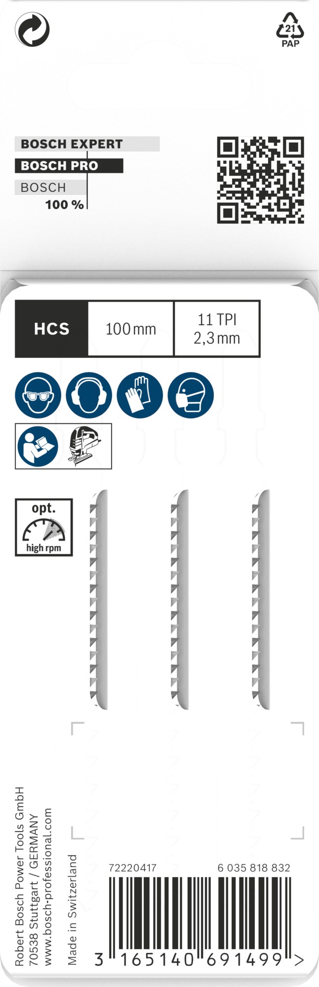 Hoja de sierra de calar PRO Plastics PVC clean T102H 100 mm, 3 uds.