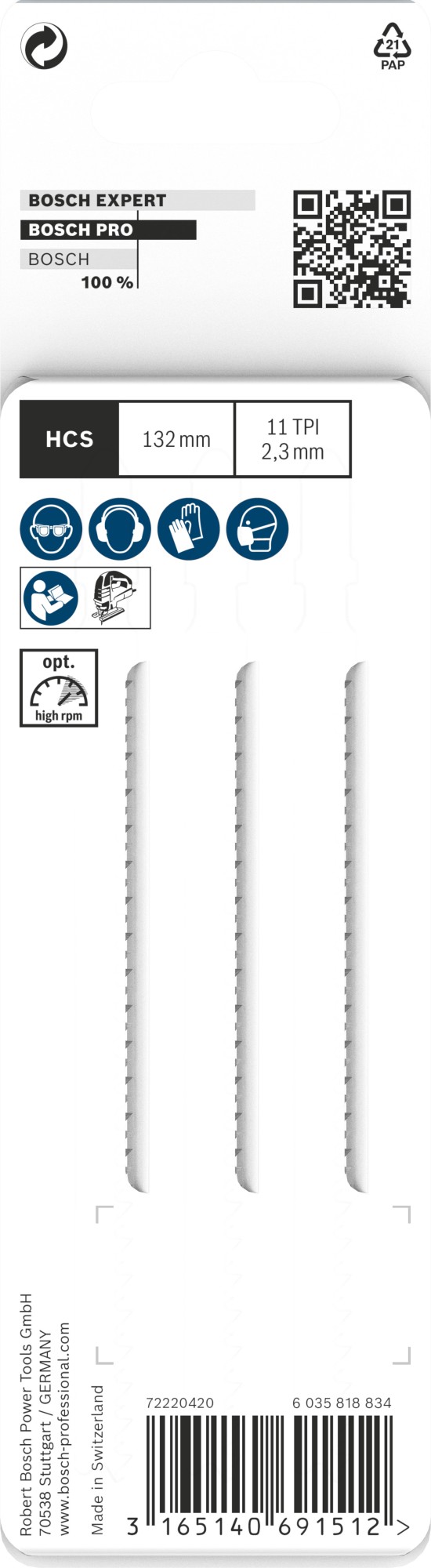 Hoja de sierra de calar PRO Plastics PVC clean T302H 132 mm, 3 uds.