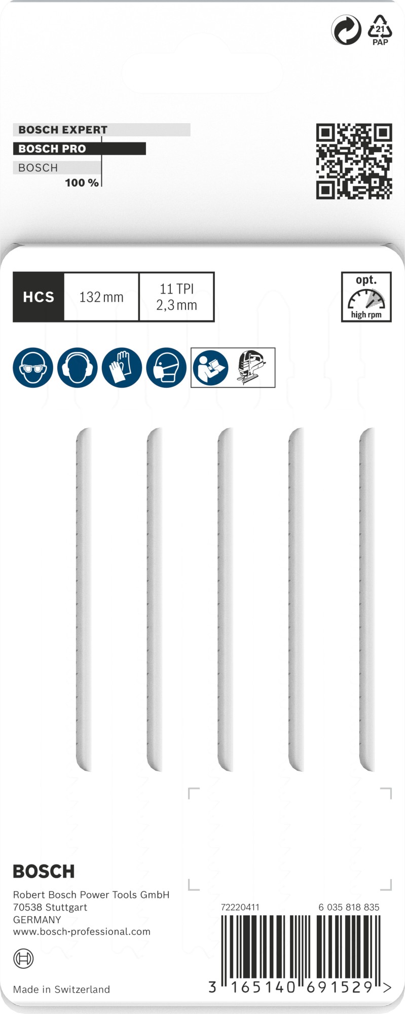 Hoja de sierra de calar PRO Plastics PVC clean T302H 132 mm, 5 uds.