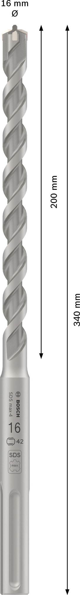 Broca para martillo PRO SDS max-4, 16 x 200 x 340 mm