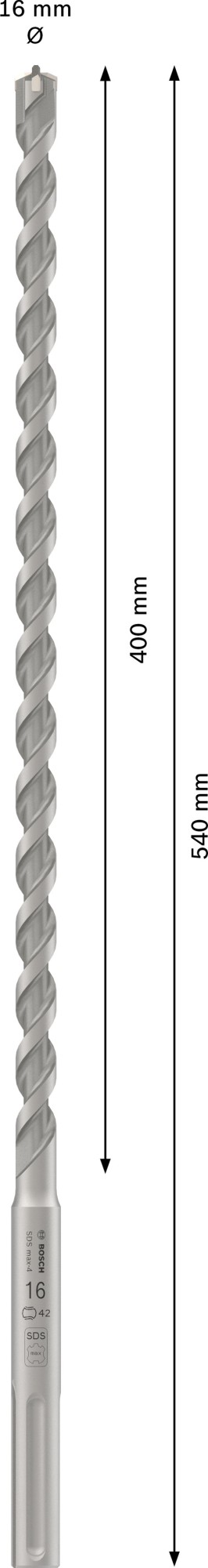 Broca para martillo PRO SDS max-4, 16 x 400 x 540 mm