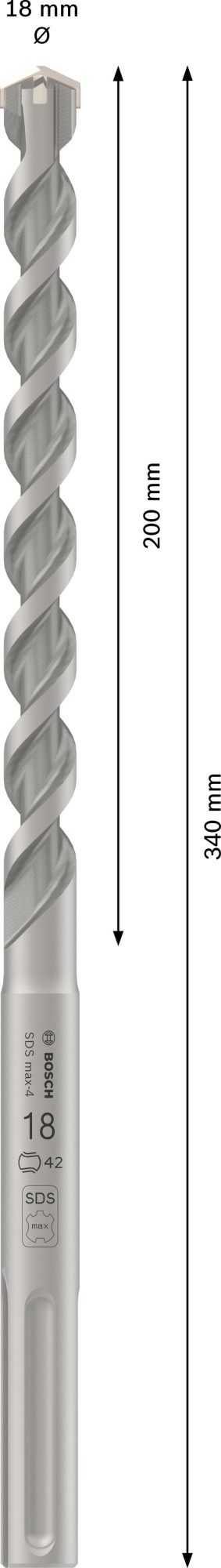 Broca para martillo PRO SDS max-4, 18 x 200 x 340 mm