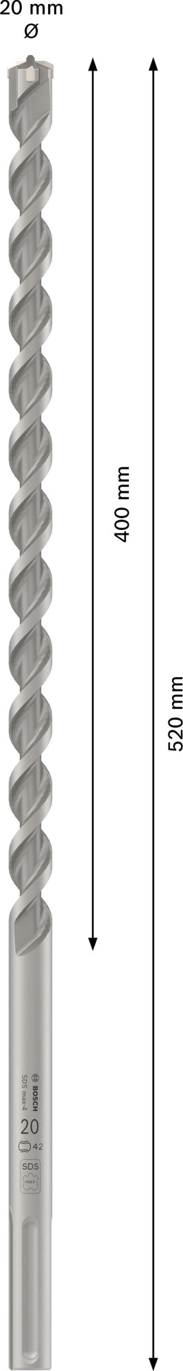 Broca para martillo PRO SDS max-4, 20 x 400 x 520 mm