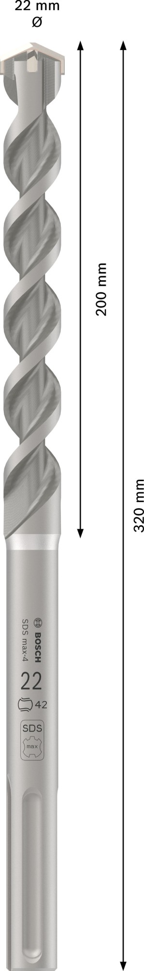 Broca para martillo PRO SDS max-4, 22 x 200 x 320 mm