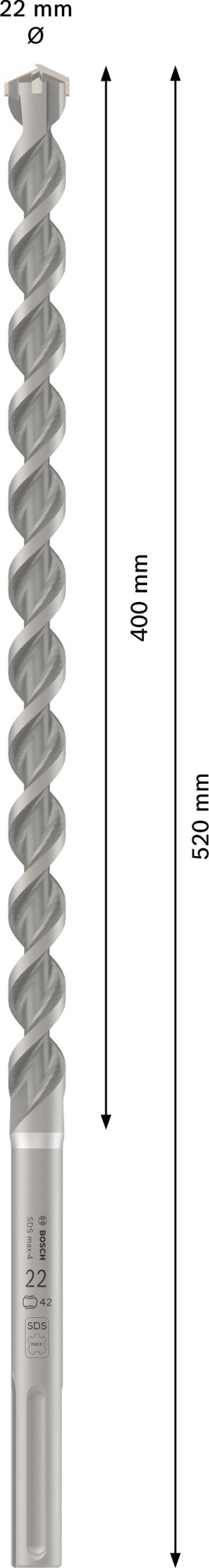 Broca para martillo PRO SDS max-4, 22 x 400 x 520 mm