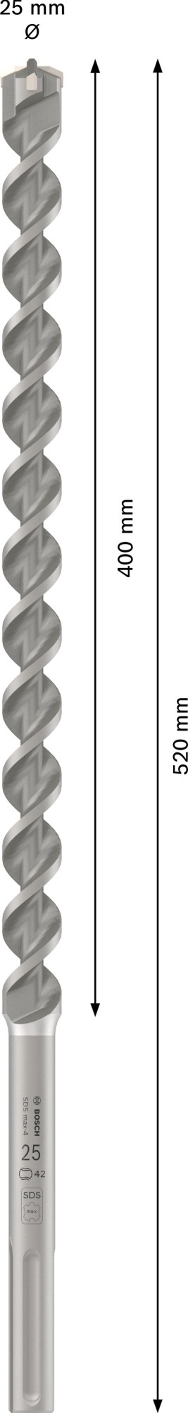 Broca para martillo PRO SDS max-4, 25 x 400 x 520 mm