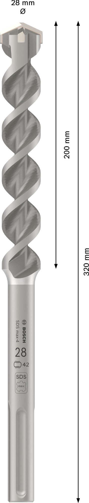 Broca para martillo PRO SDS max-4, 28 x 200 x 320 mm