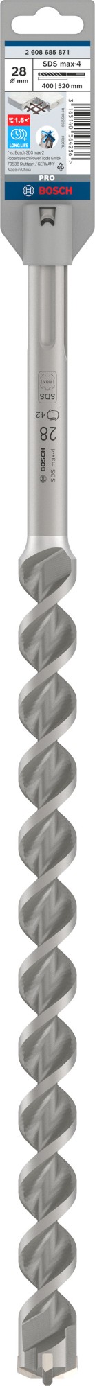 Broca para martillo PRO SDS max-4, 28 x 400 x 520 mm