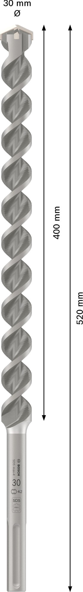 Broca para martillo PRO SDS max-4, 30 x 400 x 520 mm