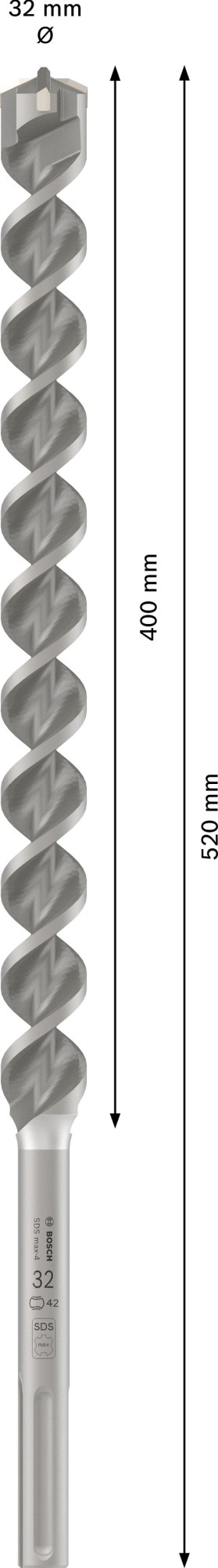 Broca para martillo PRO SDS max-4, 32 x 400 x 520 mm