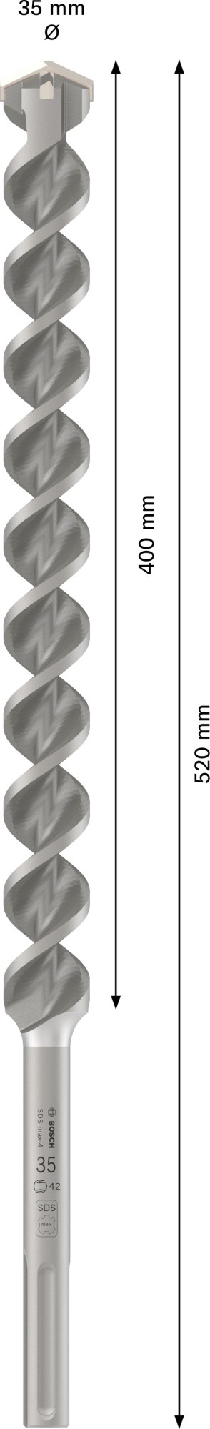 Broca para martillo PRO SDS max-4, 35 x 400 x 520 mm