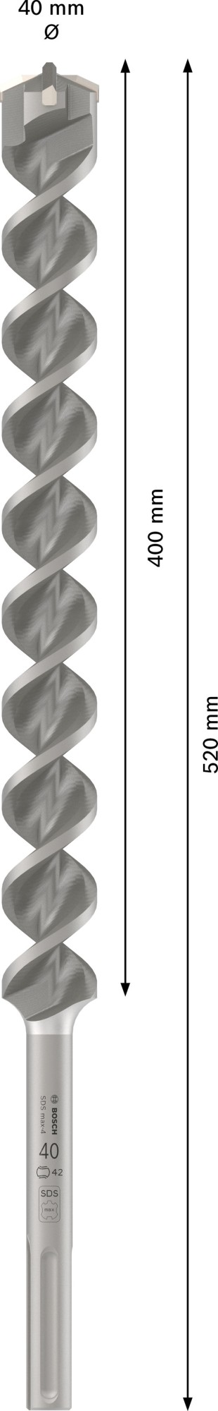 Broca para martillo PRO SDS max-4, 40 x 400 x 520 mm