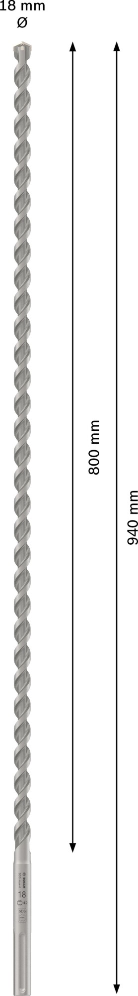 Broca para martillo PRO SDS max-4, 18 x 800 x 940 mm