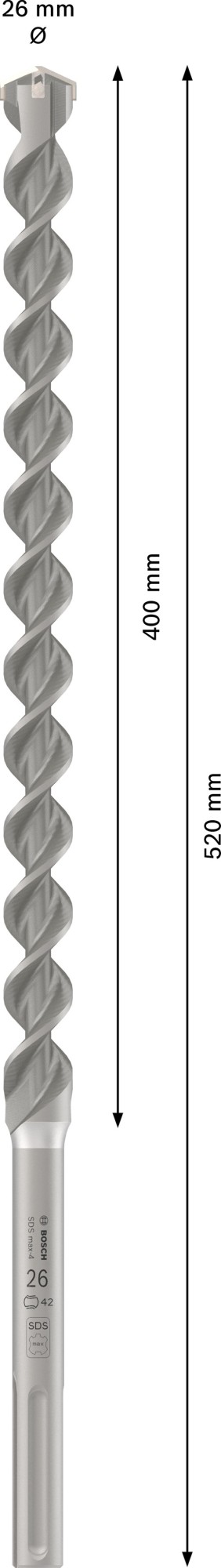Broca para martillo PRO SDS max-4, 26 x 400 x 520 mm