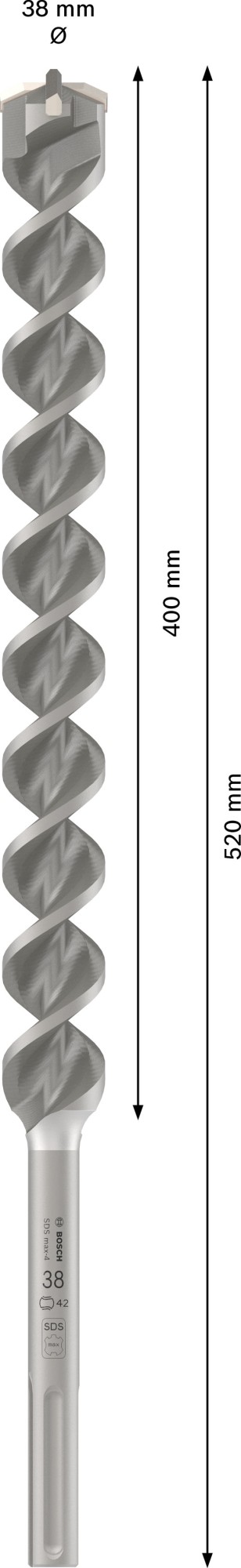 Broca para martillo PRO SDS max-4, 38 x 400 x 520 mm