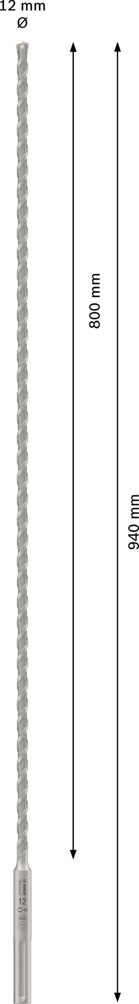 Broca para martillo PRO SDS max-4, 12 x 800 x 940 mm