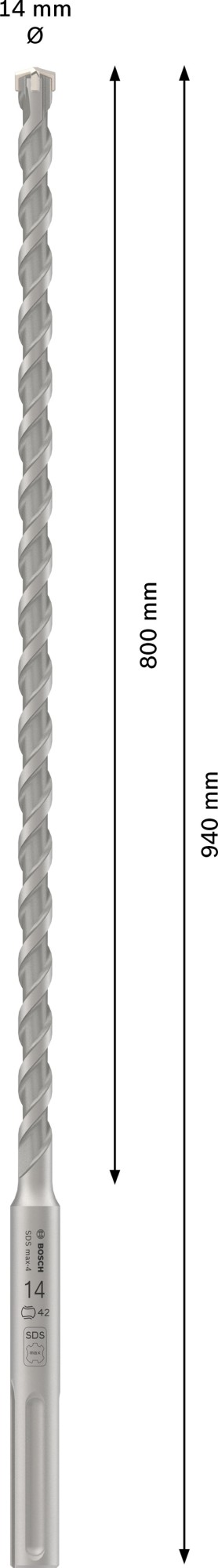 Broca para martillo PRO SDS max-4, 14 x 800 x 940 mm