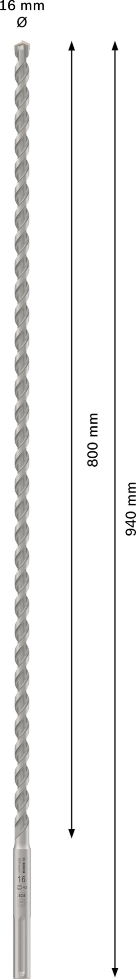 Broca para martillo PRO SDS max-4, 16 x 800 x 940 mm