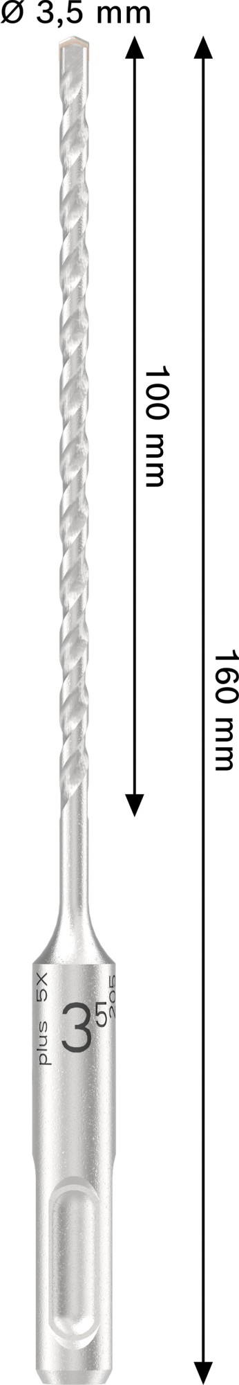 Broca para martillo PRO SDS plus-5X, 3,5 x 100 x 160 mm