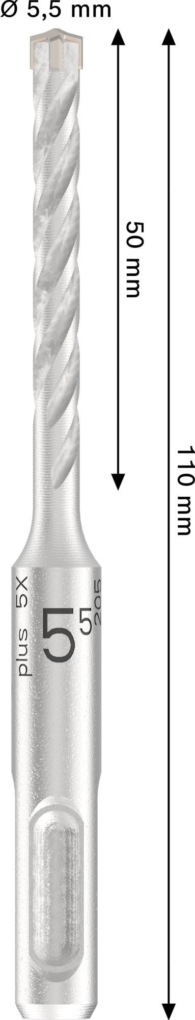 Broca para martillo PRO SDS plus-5X, 5,5 x 50 x 110 mm