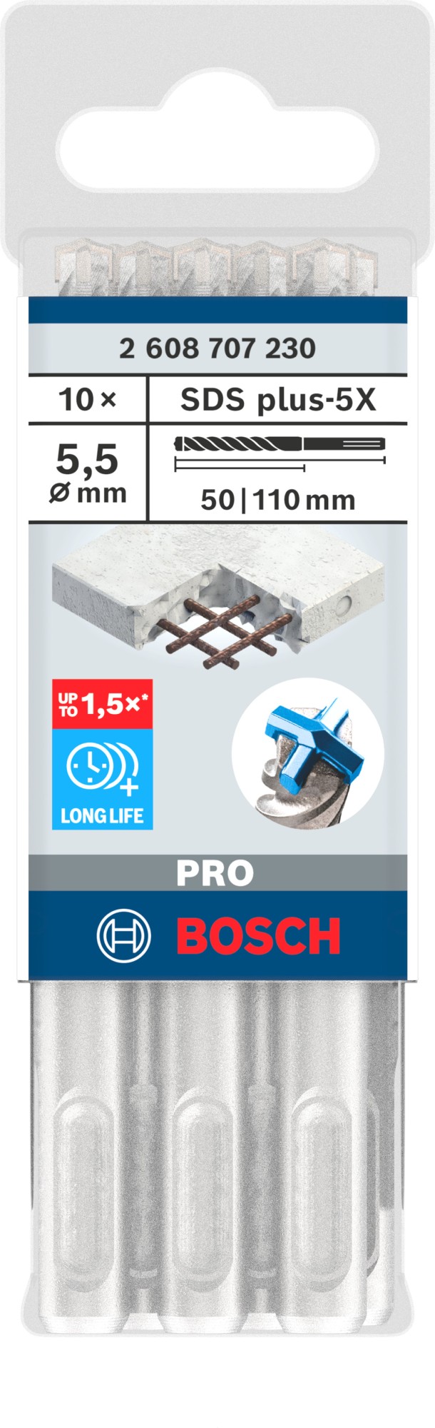 Broca para martillo PRO SDS plus-5X, 5,5 x 50 x 110 mm