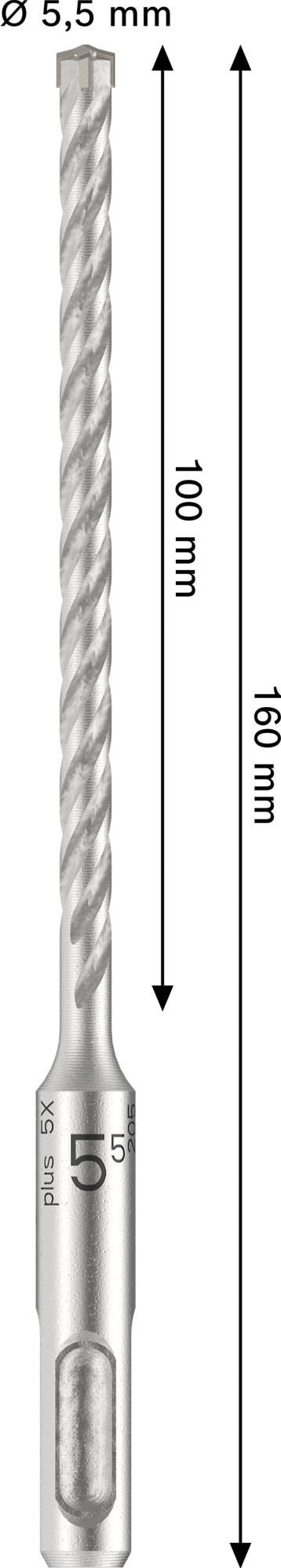 Broca para martillo PRO SDS plus-5X, 5,5 x 100 x 160 mm
